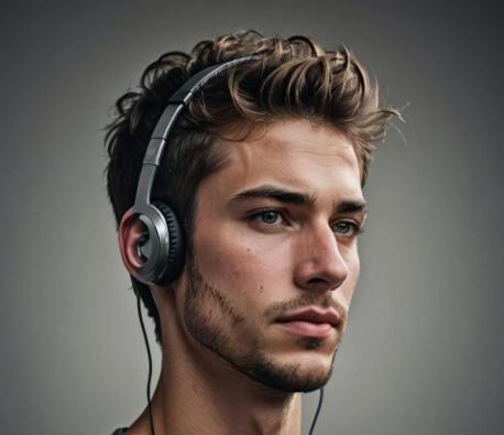 A man uses headphones to listen to binaural beats.